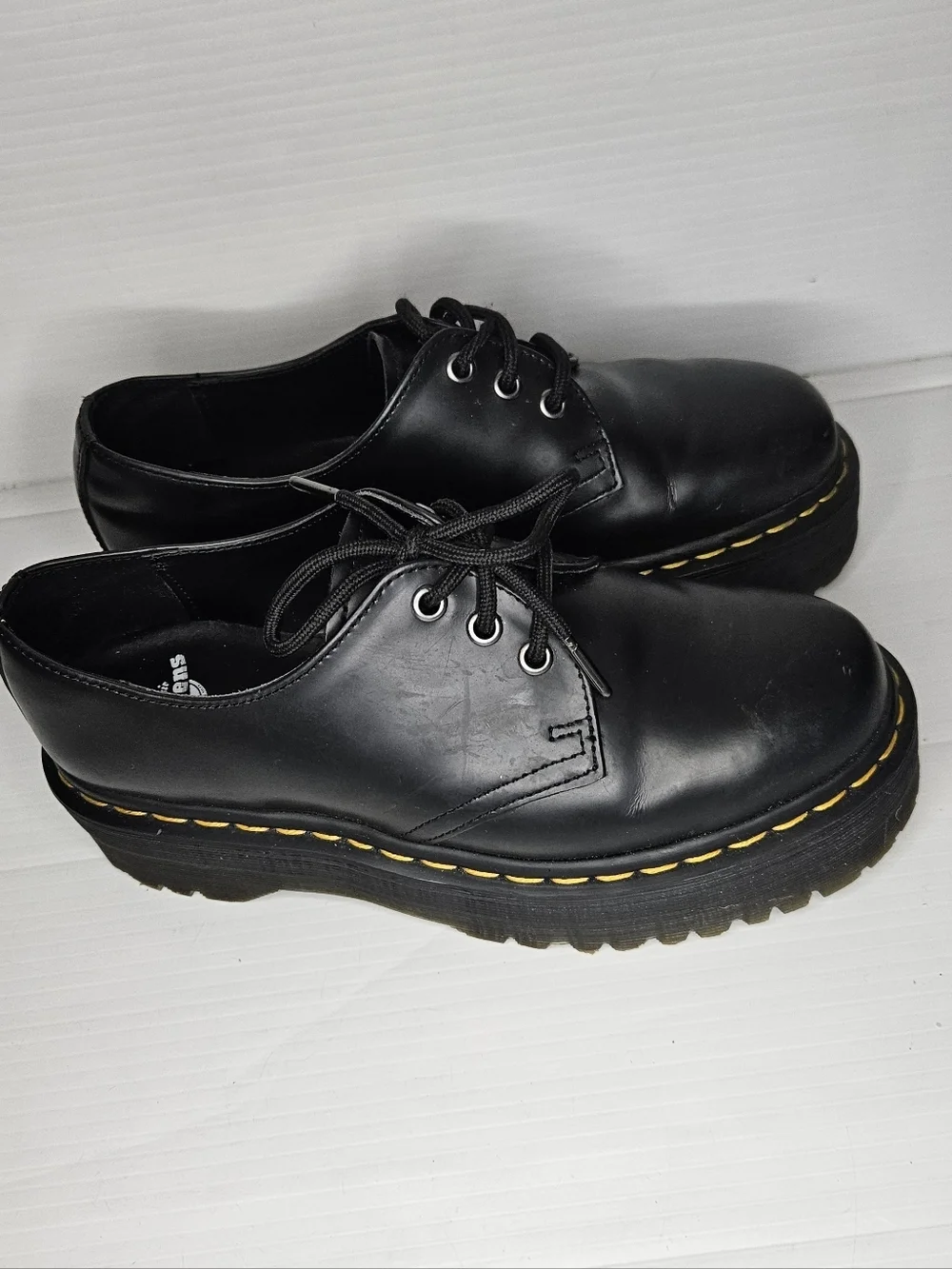 Dr. Martens 1461 Quad Black Polished Smooth Leather Platform Oxfords Women 8 M 7
